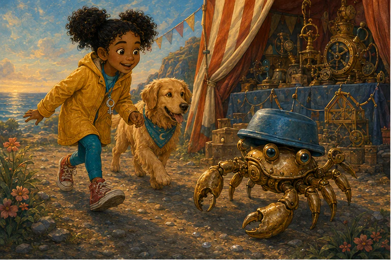 Illustrated cover for Cooper and the Clockwork Crab